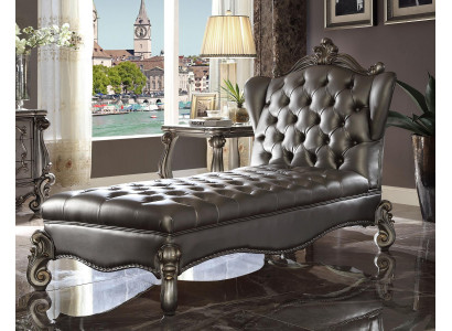 Chaiselongue Chesterfield Liege Křeslo Kožená Pohovka Odpočinek Stříbrná Baroko