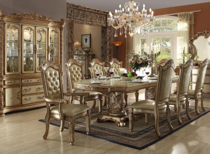 Zlatý jídelní set Luxusní jídelní stůl se židlemi Designer konferenční stolek