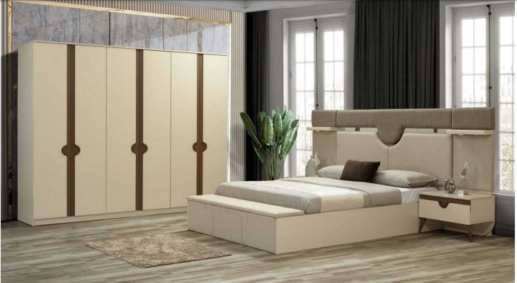 Elegantní nábytek 4dílná sada ložnice Postel 2x noční stolek šatní skříň Nový