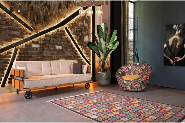 Třísedák Gründerzeit Sofa Couch Loft Design Sedací polštář Béžová látka Textil