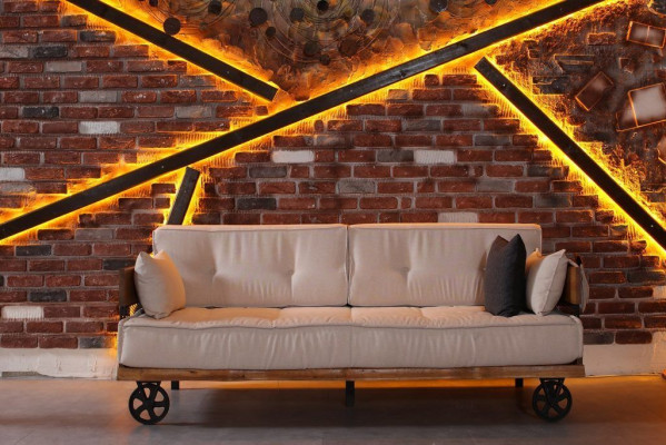 Třísedák Gründerzeit Sofa Couch Loft Design Sedací polštář Béžová látka Textil