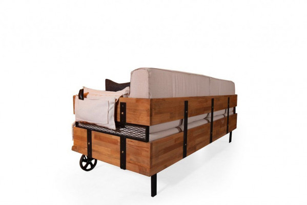 Třísedák Gründerzeit Sofa Couch Loft Design Sedací polštář Béžová látka Textil