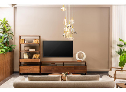 Wohnwand TV stojan Knihovny RTV Lowboard Sideboard hnědého dřeva Set.