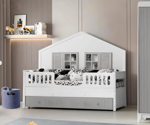 Moderní dětská postýlka šedé barvy Luxusní design nábytek pro nejmenší