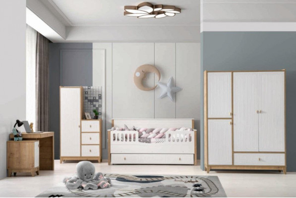 Elegant dětský pokojový set postel 2x skříň psací stůl Bílý 5 kusů
