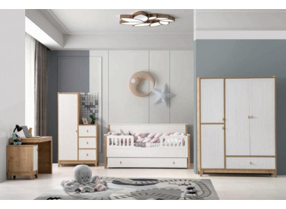 Elegant dětský pokojový set postel 2x skříň psací stůl Bílý 5 kusů