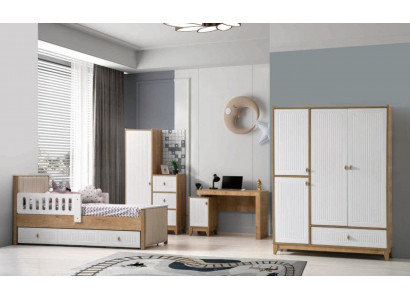 Kompletní dětský pokoj Set Postel 2x skříň stůl Světlý 4dílný Nový