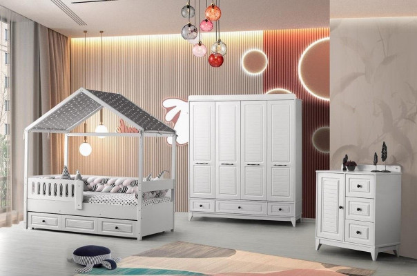 Moderní kompletní dětský pokoj Luxus dětský pokoj set 3 kusy Bílá barva nový