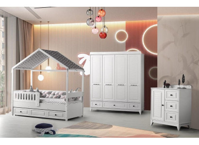 Moderní kompletní dětský pokoj Luxus dětský pokoj set 3 kusy Bílá barva nový