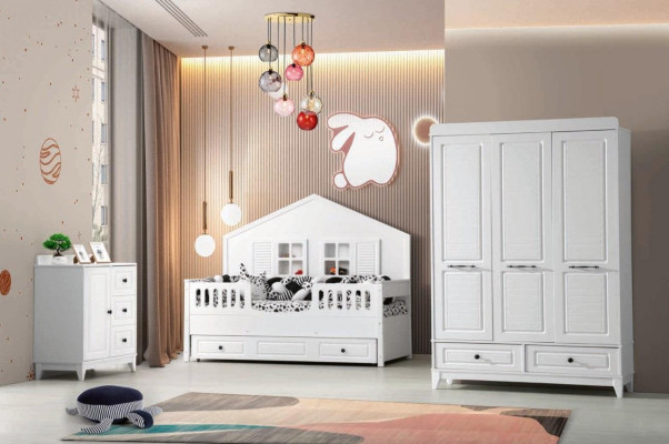 Stylová kompletní dětská ložnice Luxus dětská sada 3 kusy Bílá barva