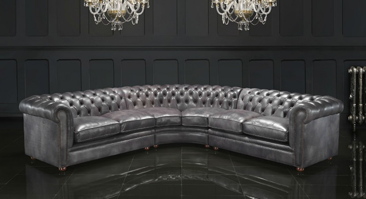 Chesterfield rohová sedací souprava, designer sofa, sametová kůže vintážní rohová pohovka 2016-14