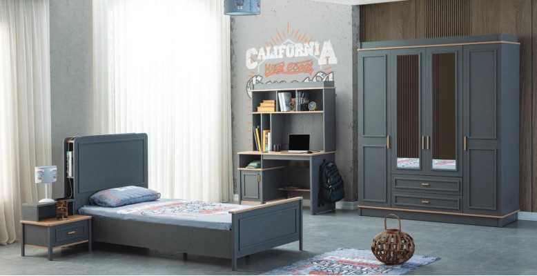 Dětský nábytek Dětská postel Šedý dřevěný set 4 kusy