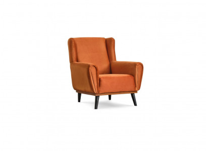 Křeslo jednosedák čalouněné oranžového designu, moderní klubový styl.