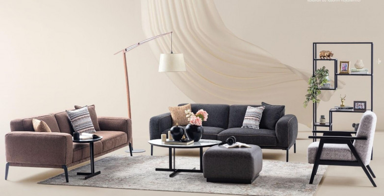 Sofa set Three-seater armchair sofa Fabric 4-piece fabric sofa Multicolored 3+3+1+1