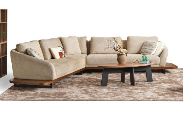 Polstrovaná rohová sedací souprava L tvaru Beige Moderní divan obývací souprava sedačky
