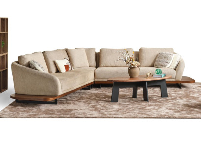 Polstrovaná rohová sedací souprava L tvaru Beige Moderní divan obývací souprava sedačky
