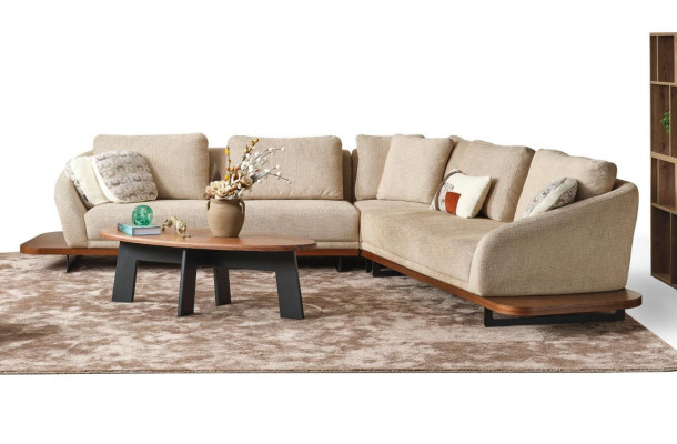 Polstrovaná rohová sedací souprava L tvaru Beige Moderní divan obývací souprava sedačky