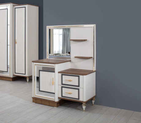 Stůl na líčení s zrcadlem Dřevo Ložnice Beige Konzolová sada