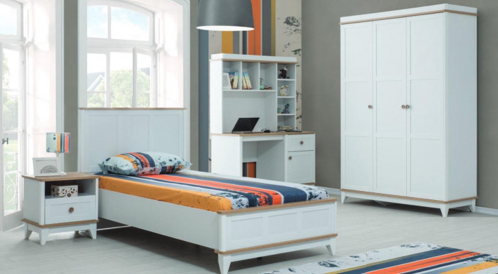 Kompletní dětská postel dětský nábytek dřevěná postel bílá sada 4 ks moderní