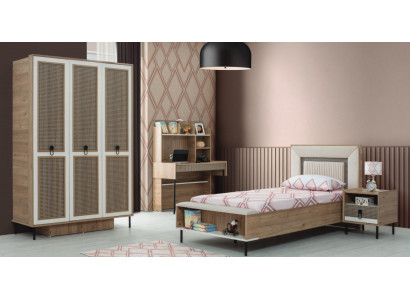 Moderní kompletní dětský nábytek Dětská postel Hnědý dřevo Set 4 kusy Postel Nový