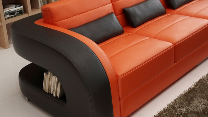 Garnitur obývacího koutového nábytku L-formy Nová designová pohovka Rozkládací rohová sedačka + taburet paletní