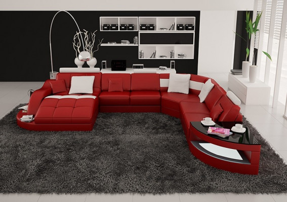 Moderní sedací souprava rohového tvaru U s polstrováním a sedacím rohem + konferenční stolek Kompletní