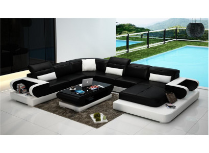 Kůžená sedací souprava U-sofa Rozsvícený rohový gauč Garnitury sedací soupravy Obložení