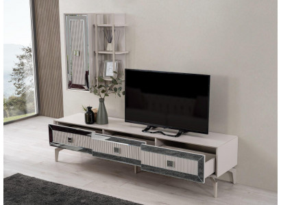 Lowboard Sideboard TV Ständer Skříňč Schrank RTV Obývací pokoj Bílý Dřevo Police