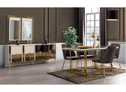 Luxusní kompletní set jídelny design jídelní stůl se skříní s zrcadlem