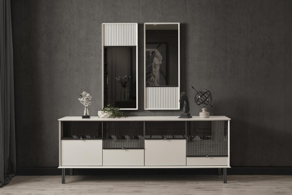 Moderní set designer Bílé komoditní jednotky 2x zrcadlo 4dvířkový 2 kusy luxusní set