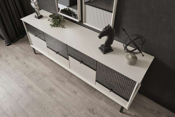 Moderní set designer Bílé komoditní jednotky 2x zrcadlo 4dvířkový 2 kusy luxusní set