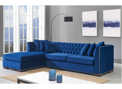 Chesterfield modrá designová pohovka rohová sedací souprava textilní tkanina sedací soupravy