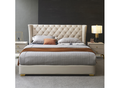 Chesterfield design postel v ložnici, potah z umělé kůže, 180x200, nová