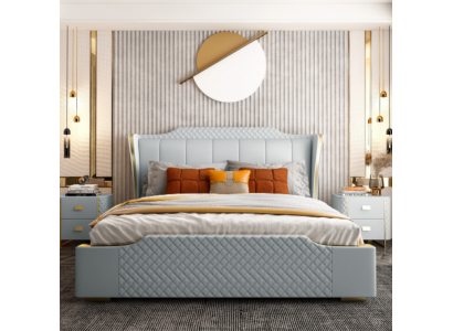 Postel vyplněná designovým luxusem Dvojitá postel hotelového pokoje Falešná kůže