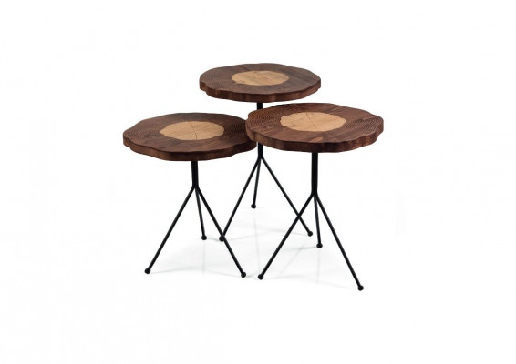 Beistelltisch 3x Set hnědý Obývací stůl Kulatý Designér Moderní Luxusní Stůl