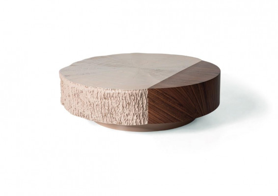 Luxusní stůl moderního nábytku do obývacího pokoje, design kulatého tvaru ze dřeva.