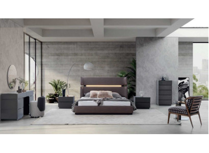 Moderní ložnice set 6 kusů postel 2x noční stolky komoda se zrcadlem