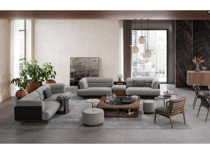 Luxusní obývací pokoj s pohovkou a křeslem v moderním designu, sedací souprava 6-dílná.