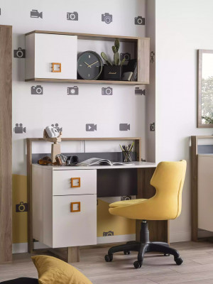 Garnitur psací stůl dětský pokoj set 2 kusy regál počítač dřevo bílý