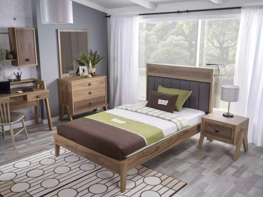 Dětský pokoj kompletní postelový rám dětský nábytek postel dřevo hnědý set 4 kusy