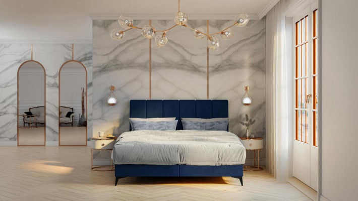 Moderní postel ložnice Designer manželská postel Boxspring postel postel s polštářem