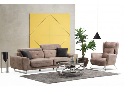 Sada 2 kus Wohnzimmer Sofagarnitur Třísedadlová Pohovka Couch Moderní Křeslo Textil