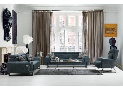 Modernní sada 3 kusů obývacího pokoje s designovým sedacím nábytkem, vysoce kvalitními křesly. Nové.