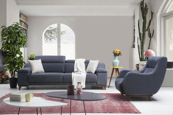 Obývací pokoj Kompletní set 2ks Třísedák Sofa Moderní Křeslo Textilie Nový Nábytek Gauč