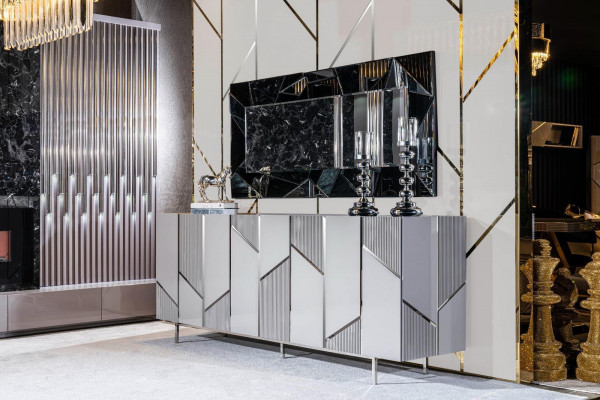 Obývací pokoj Sada nábytku Příborník Zrcadlo Skupina nábytku 2 díly Komoda Šedá