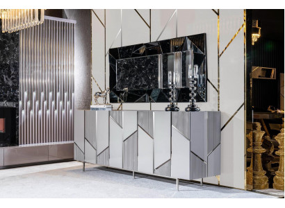 Obývací pokoj Sada nábytku Příborník Zrcadlo Skupina nábytku 2 díly Komoda Šedá