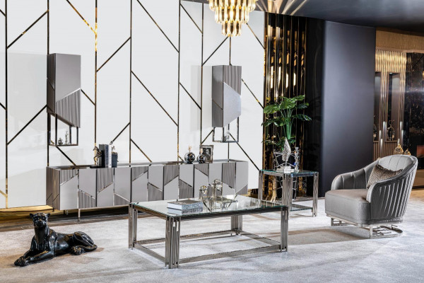 Nastavit stojan na televizi, křeslo, konferenční stolek, konzolový stolek, obývací pokoj 4 díly šedý nový