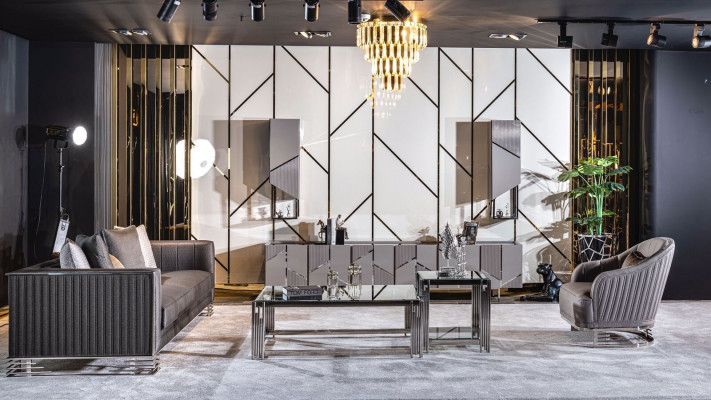 Nastavit stojan na televizi, křeslo, konferenční stolek, konzolový stolek, obývací pokoj 4 díly šedý nový