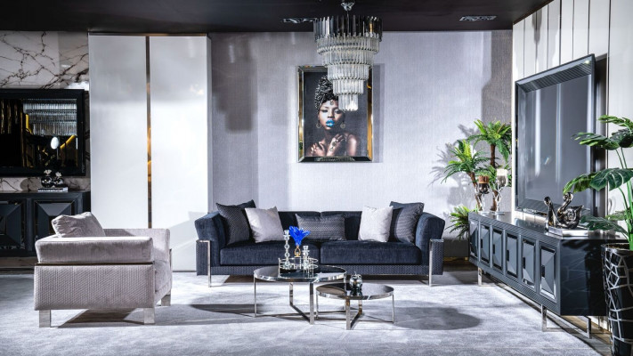 Obývací sestava 3+1 sedadla s konferenčním stolem, pohovkou a křeslem, 4 kusy.