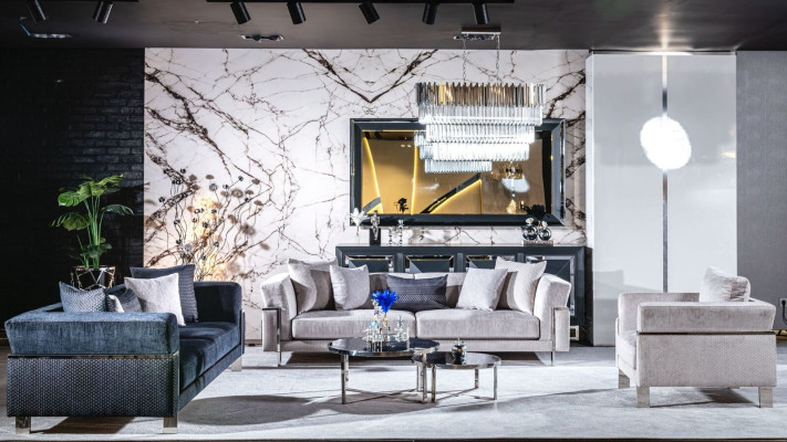 Luxus Sofa 3 Sitzer Sofas Textil Couch Design Möbel Dreisitzer schwarz